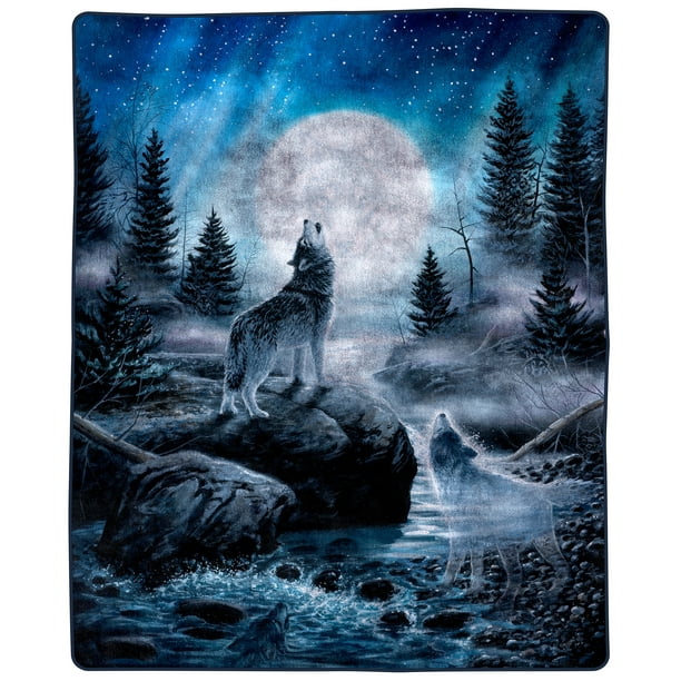 Dawhud Direct Wolves Howling Moon Full/Queen Size Plush Fleece Blanket,75" x 90"